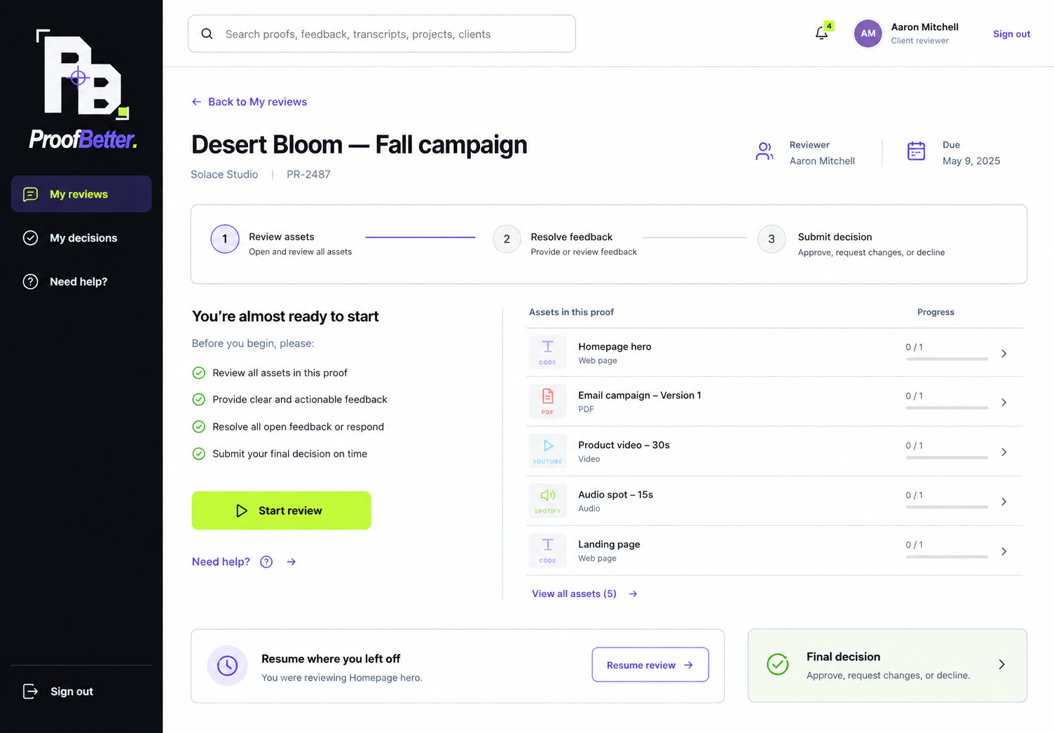 Guided Review workflow