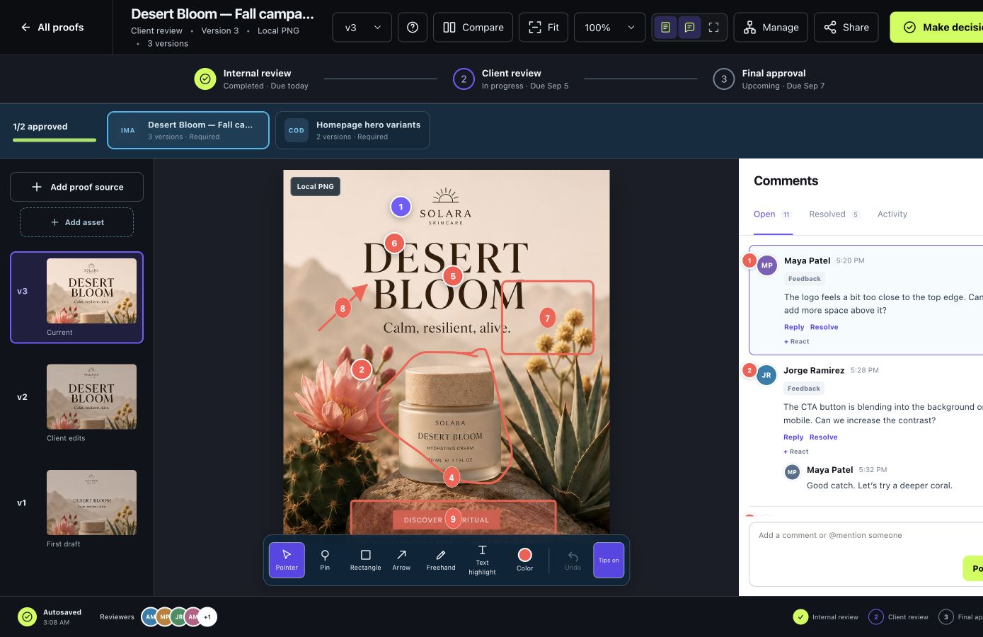 Contextual image review with comments and versions